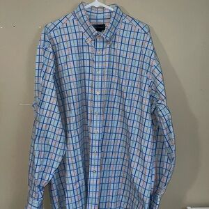 Scott Barber NWOT men’s blue/orange/green plaid button front shirt size XXL